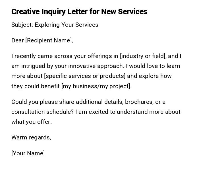 Creative Inquiry Letter for New Services Creative Inquiry Letter for New Services