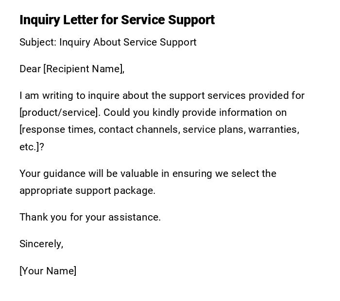 Inquiry Letter for Service Support Inquiry Letter for Service Support