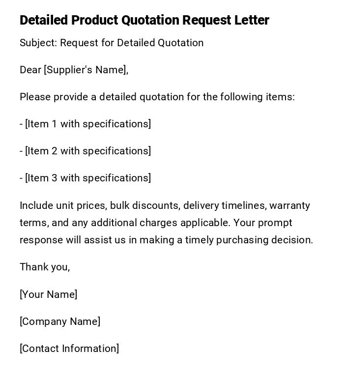 Detailed Product Quotation Request Letter