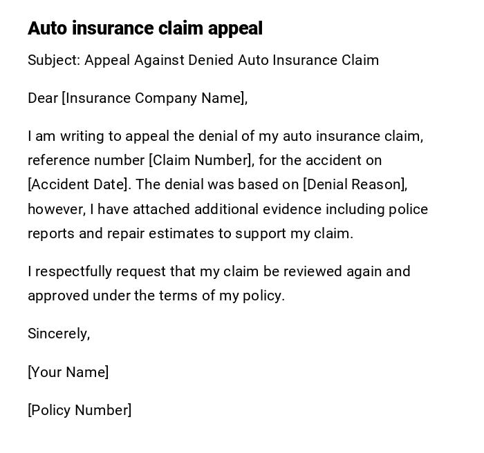 Auto insurance claim appeal Auto insurance claim appeal