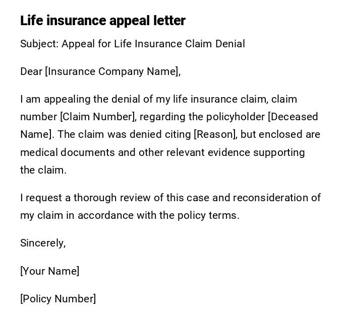 Life insurance appeal letter Life insurance appeal letter