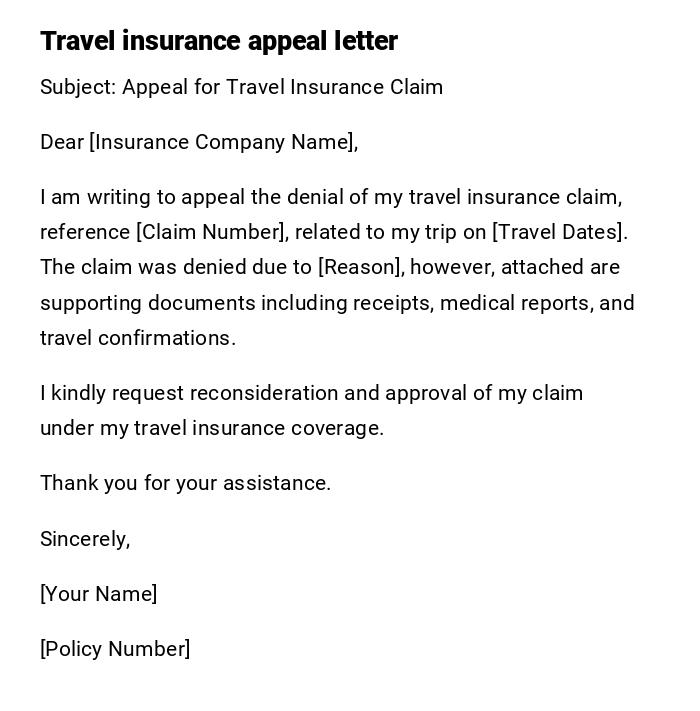 Travel insurance appeal letter Travel insurance appeal letter