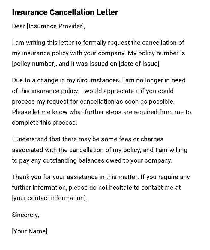 Insurance Cancellation Letter