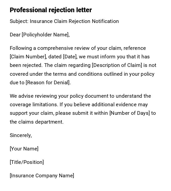 Professional rejection letter Professional rejection letter