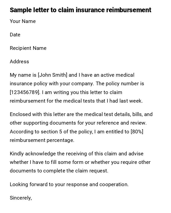 Sample letter to claim insurance reimbursement
