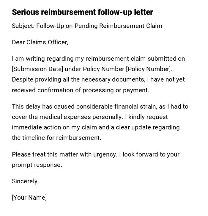 Serious reimbursement follow-up letter
