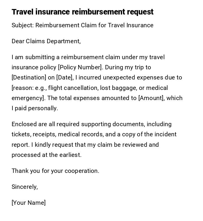 Travel insurance reimbursement request
