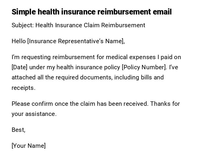 Simple health insurance reimbursement email