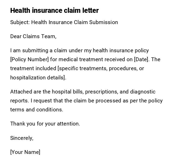 Health insurance claim letter Health insurance claim letter