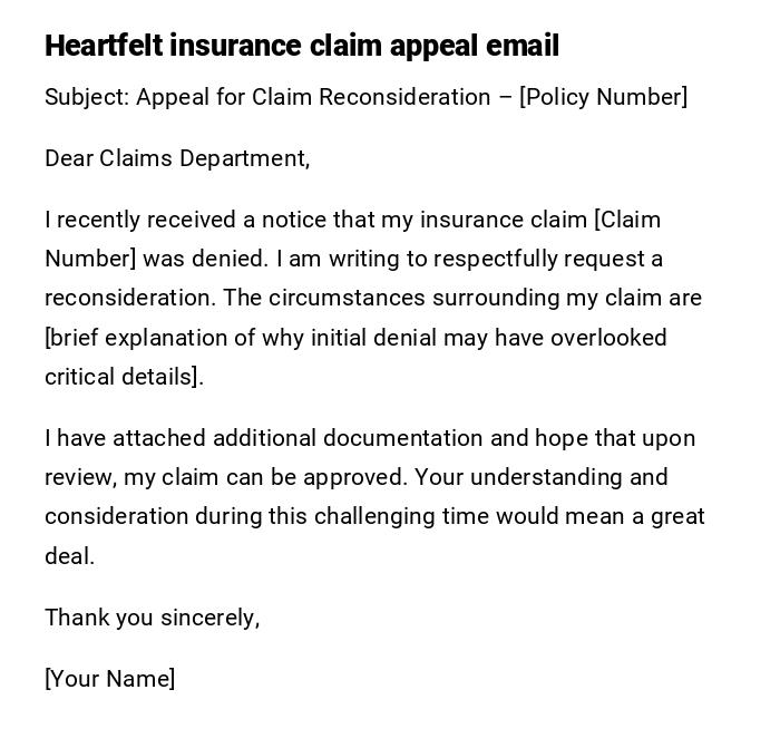 Heartfelt insurance claim appeal email Heartfelt insurance claim appeal email