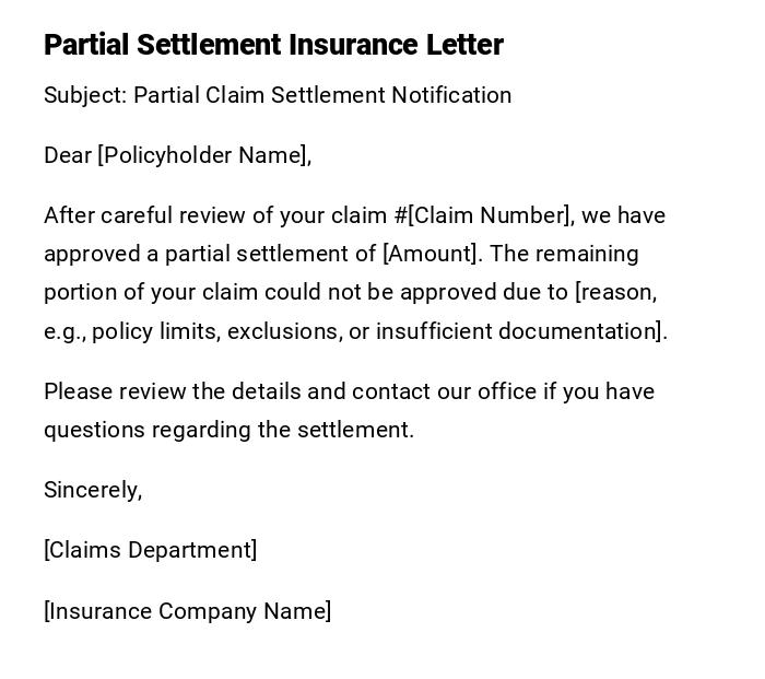 Partial Settlement Insurance Letter Partial Settlement Insurance Letter