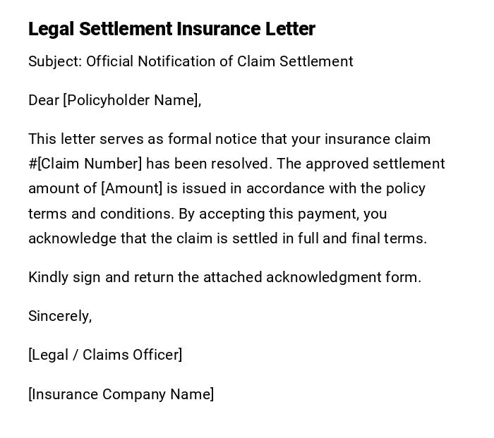 Legal Settlement Insurance Letter Legal Settlement Insurance Letter