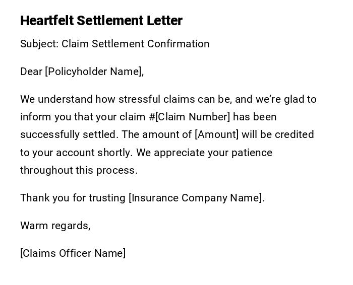 Heartfelt Settlement Letter Heartfelt Settlement Letter
