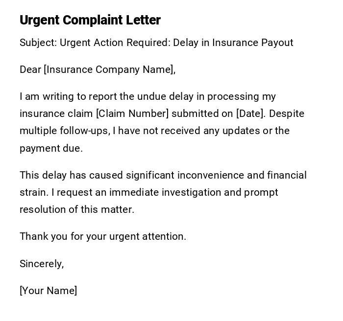 Urgent Complaint Letter Urgent Complaint Letter