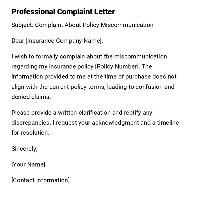 Professional Complaint Letter Professional Complaint Letter