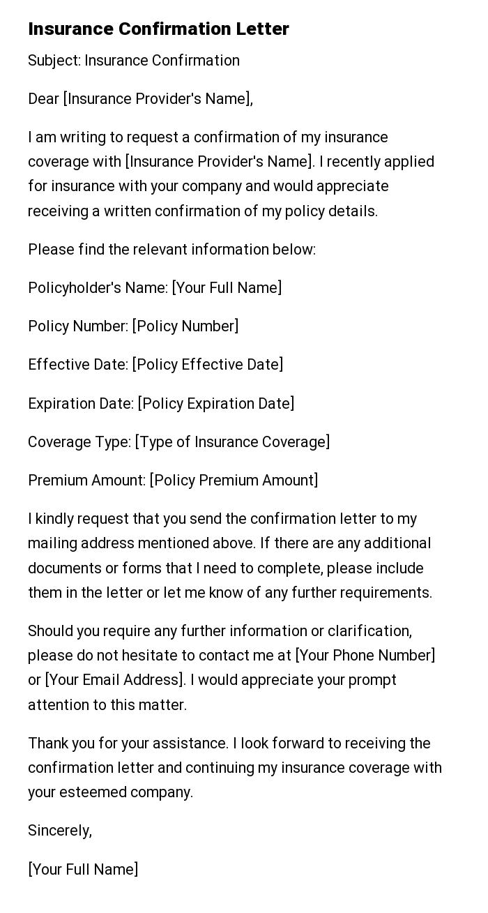 Insurance Confirmation Letter