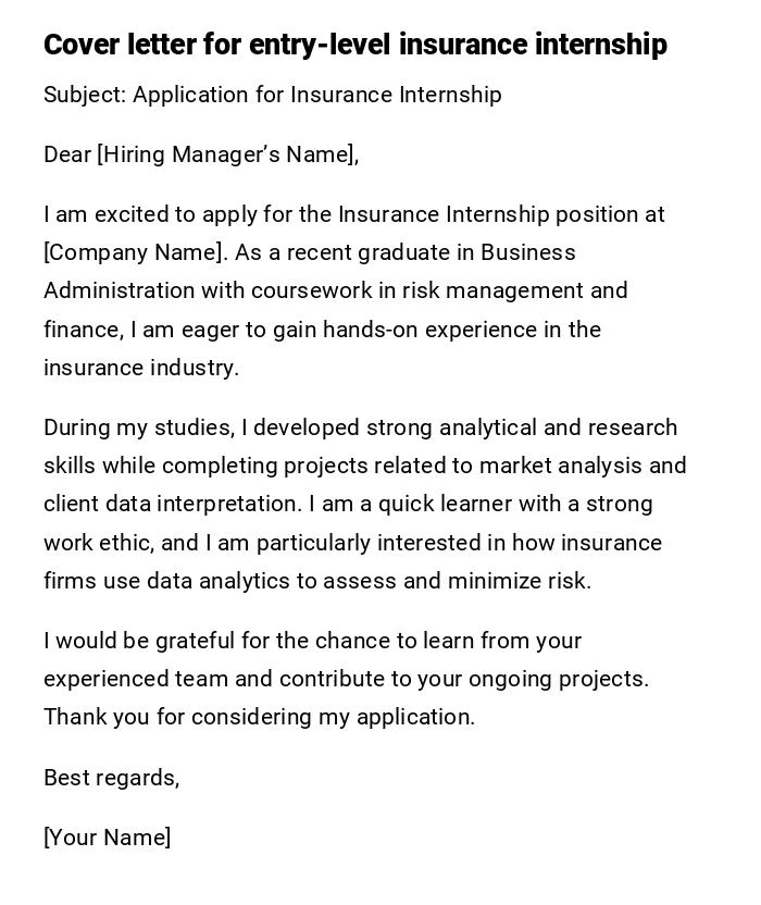 Cover letter for entry-level insurance internship Cover letter for entry-level insurance internship