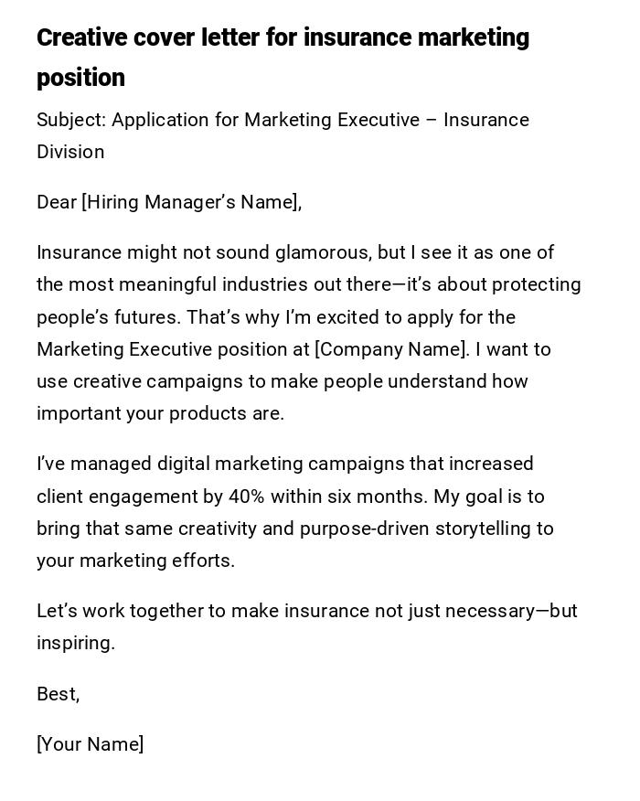 Creative cover letter for insurance marketing position Creative cover letter for insurance marketing position