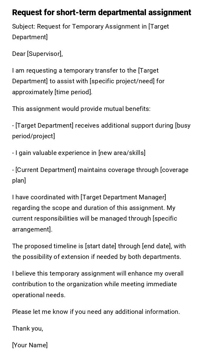 Request for short-term departmental assignment Request for short-term departmental assignment