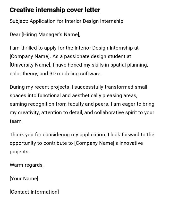 Creative internship cover letter Creative internship cover letter