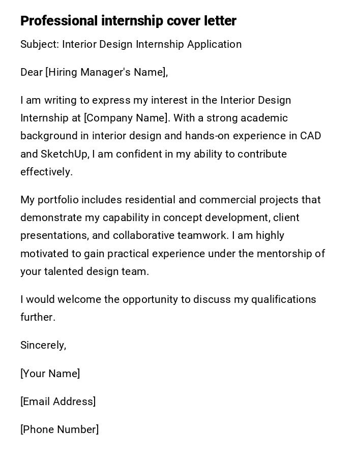 Professional internship cover letter Professional internship cover letter