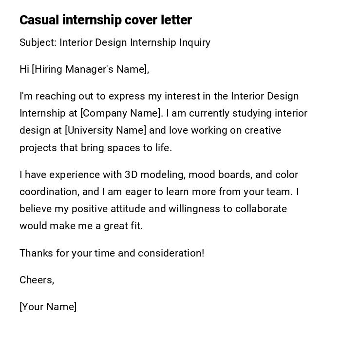 Casual internship cover letter Casual internship cover letter
