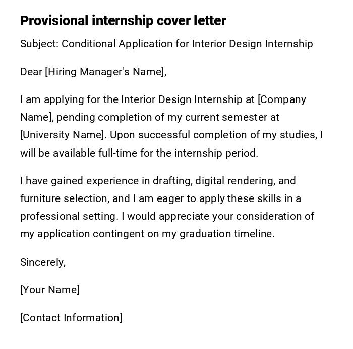 Provisional internship cover letter Provisional internship cover letter