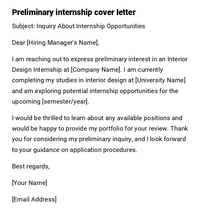 Preliminary internship cover letter Preliminary internship cover letter