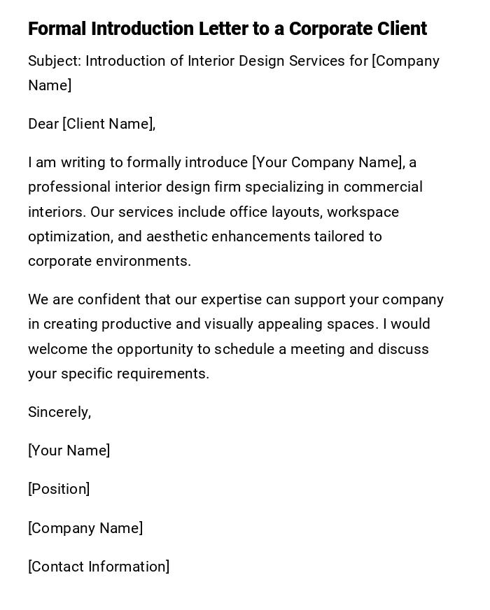 Formal Introduction Letter to a Corporate Client Formal Introduction Letter to a Corporate Client