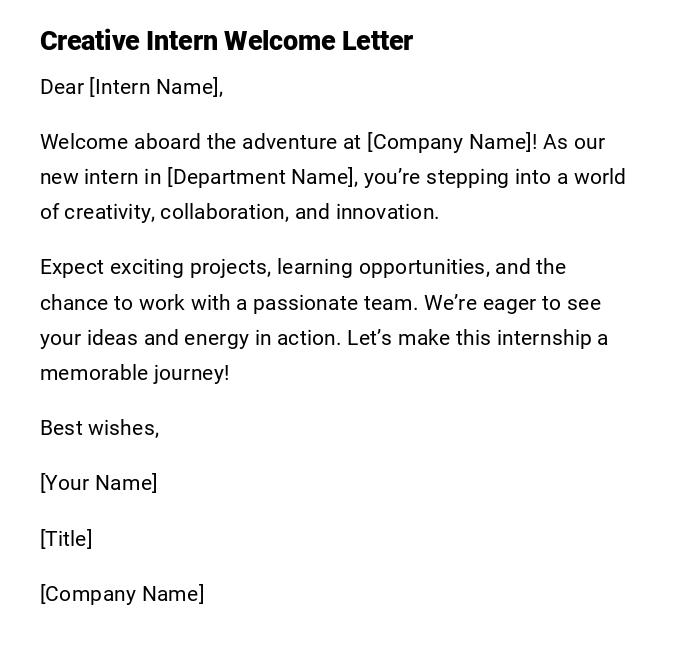 Creative Intern Welcome Letter Creative Intern Welcome Letter