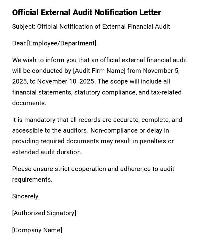 Official External Audit Notification Letter