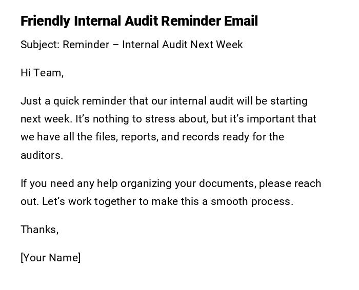 Friendly Internal Audit Reminder Email
