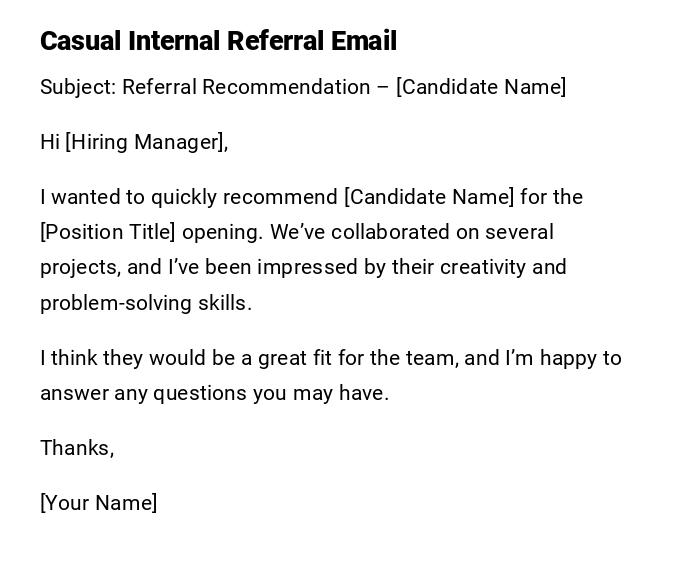 Casual Internal Referral Email Casual Internal Referral Email