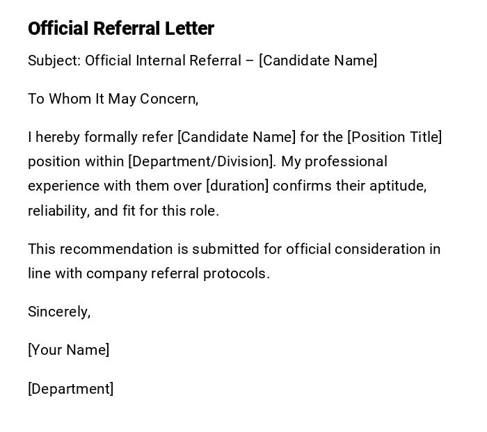 Official Referral Letter Official Referral Letter