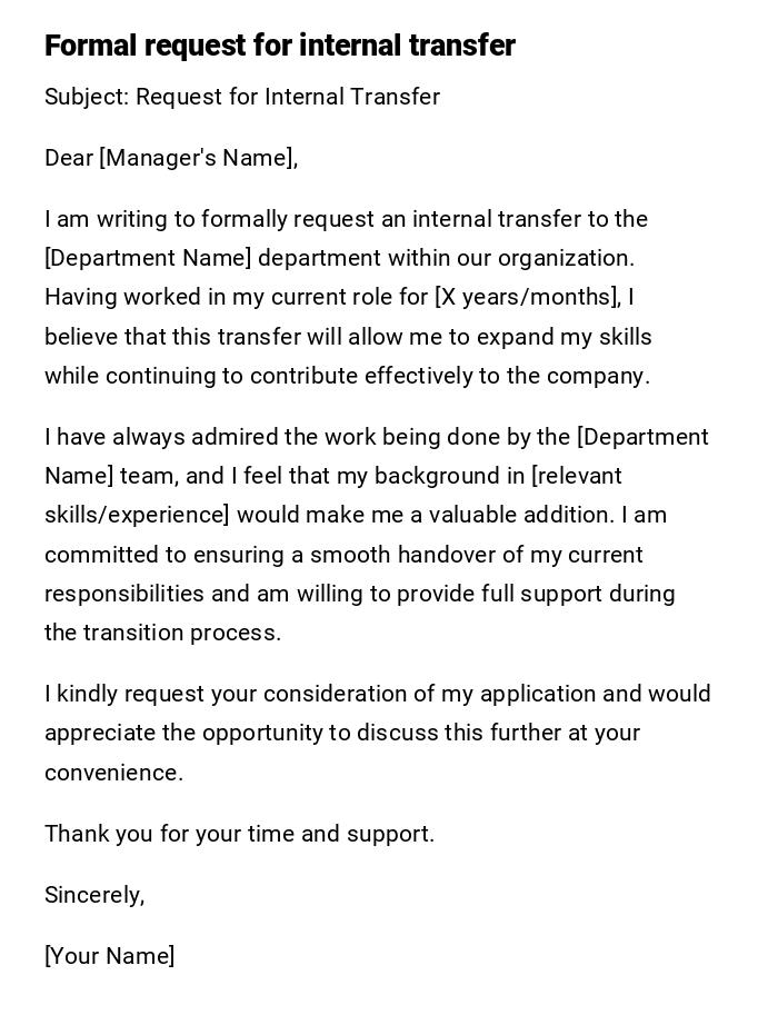 Formal request for internal transfer Formal request for internal transfer
