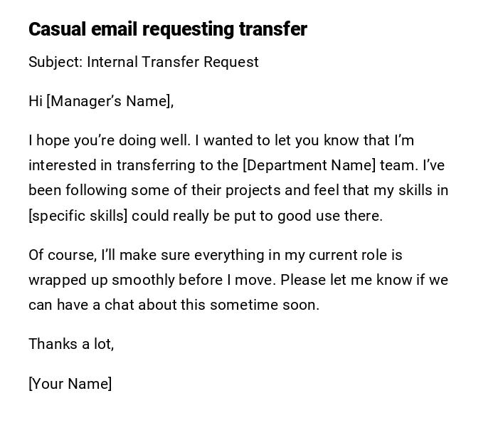 Casual email requesting transfer Casual email requesting transfer
