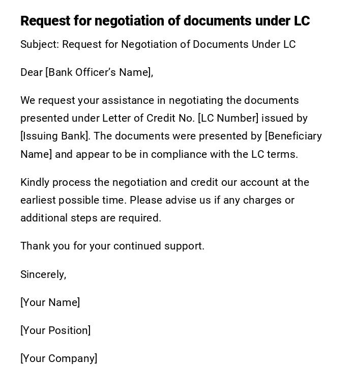 Request for negotiation of documents under LC Request for negotiation of documents under LC