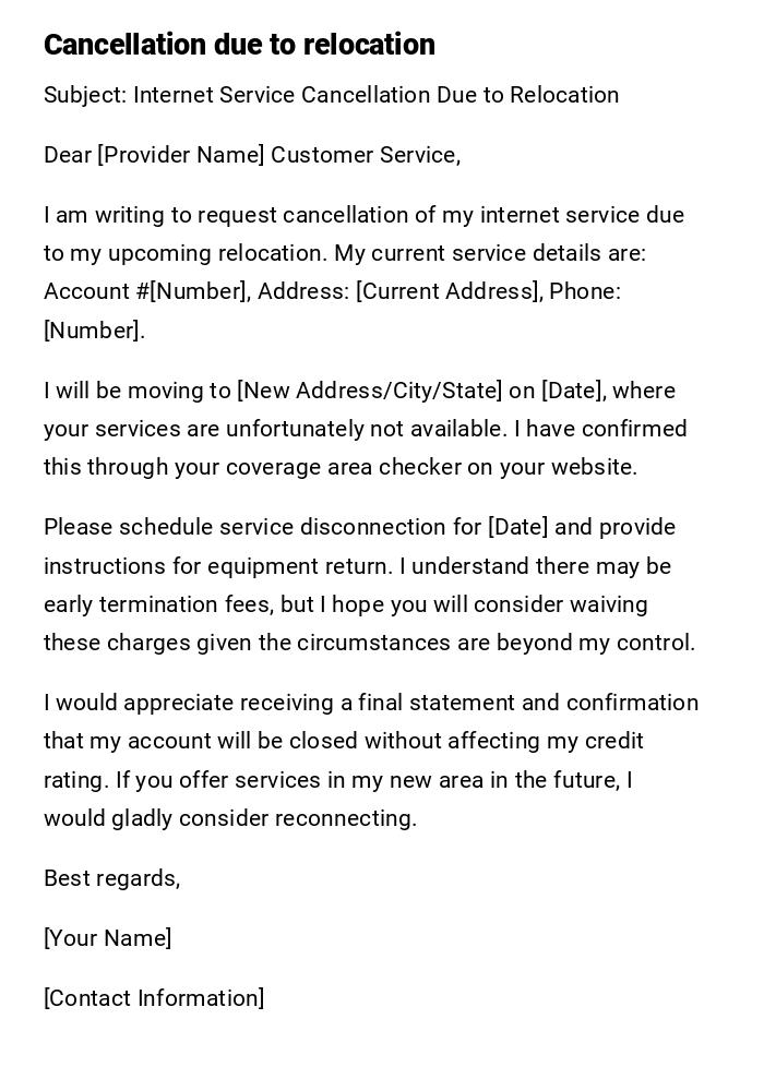 Cancellation due to relocation Cancellation due to relocation