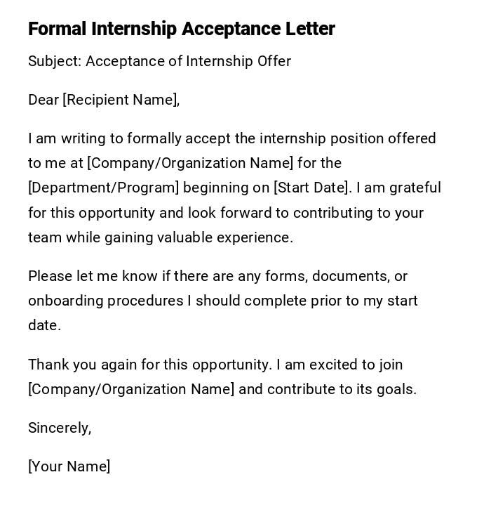 Formal Internship Acceptance Letter Formal Internship Acceptance Letter
