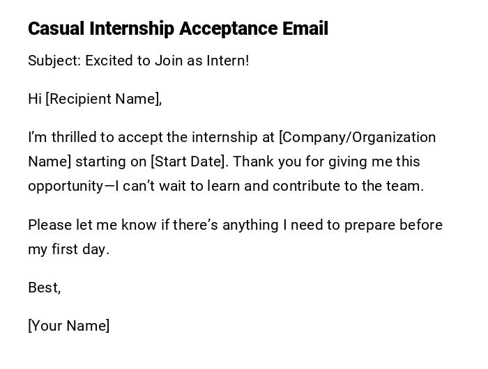 Casual Internship Acceptance Email Casual Internship Acceptance Email