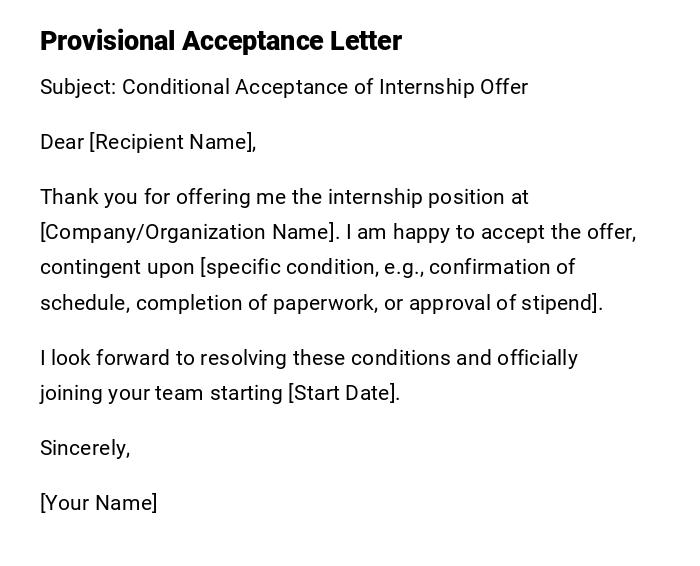 Provisional Acceptance Letter Provisional Acceptance Letter