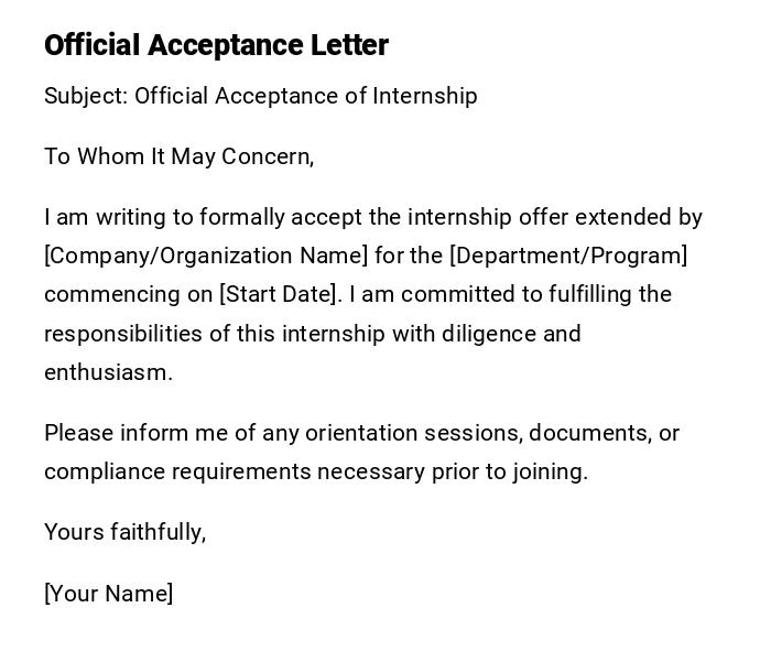 Official Acceptance Letter Official Acceptance Letter