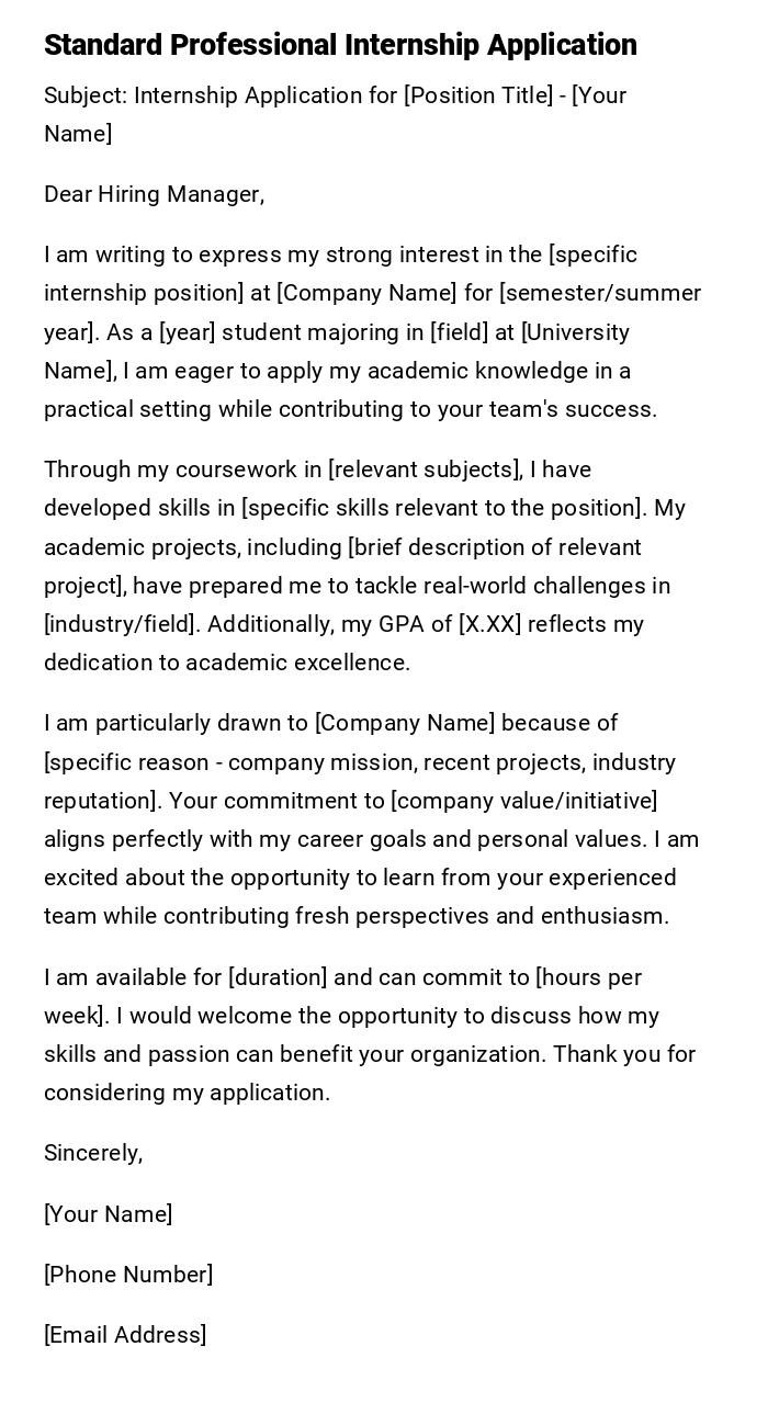 Standard Professional Internship Application