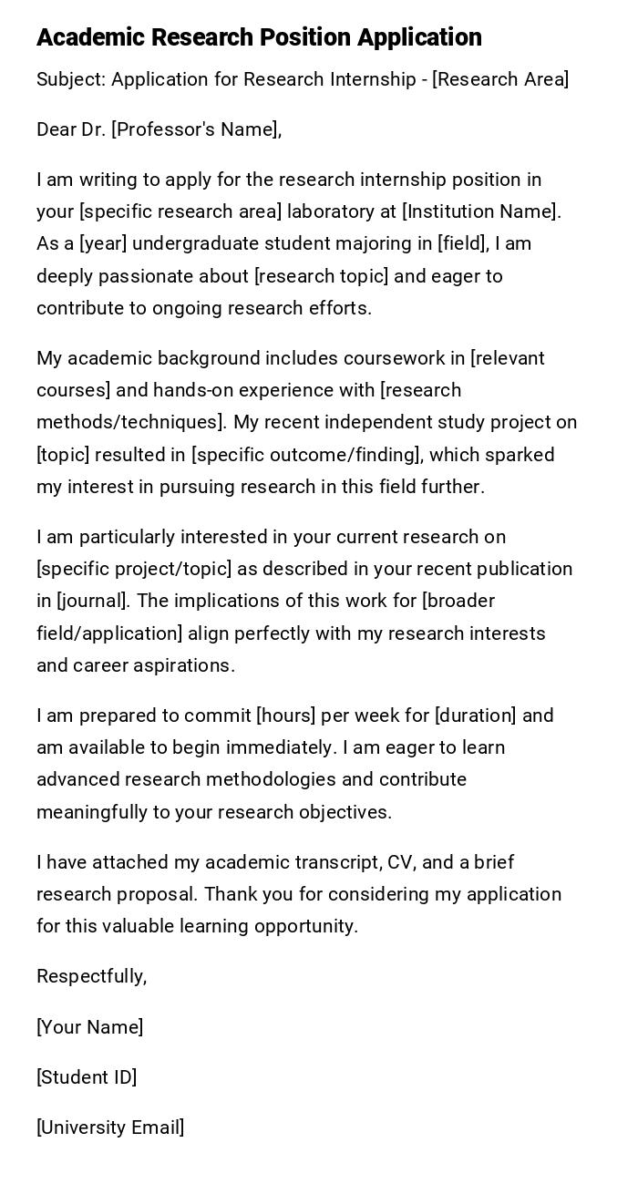 Academic Research Position Application