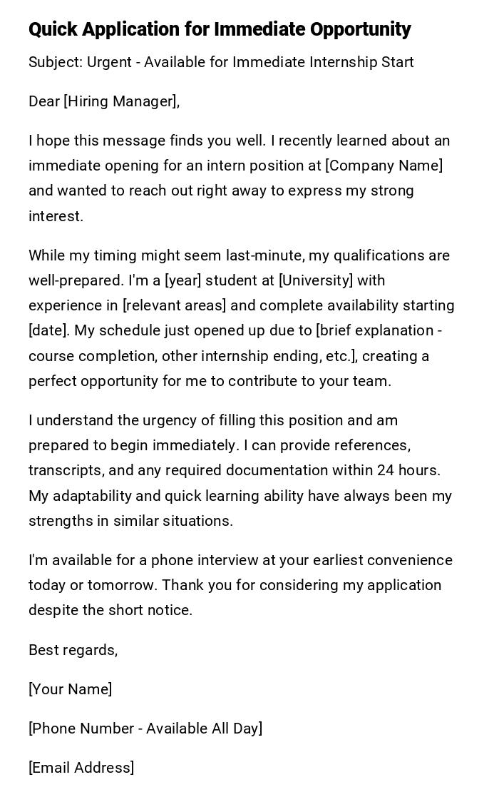 Quick Application for Immediate Opportunity