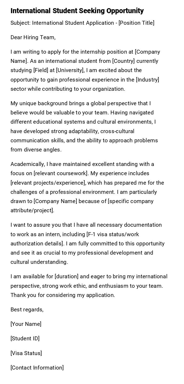 International Student Seeking Opportunity