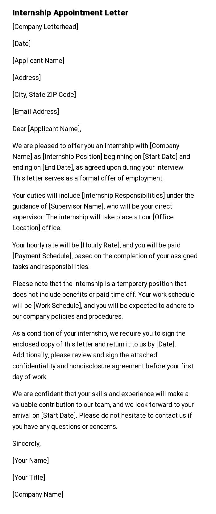 Internship Appointment Letter