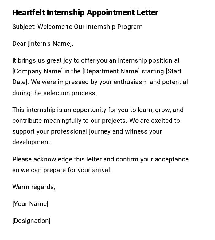 Heartfelt Internship Appointment Letter Heartfelt Internship Appointment Letter