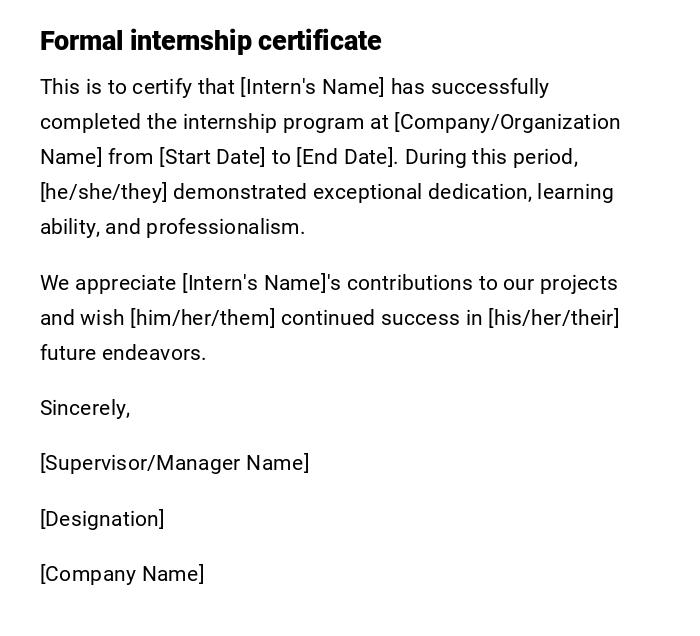 Formal internship certificate