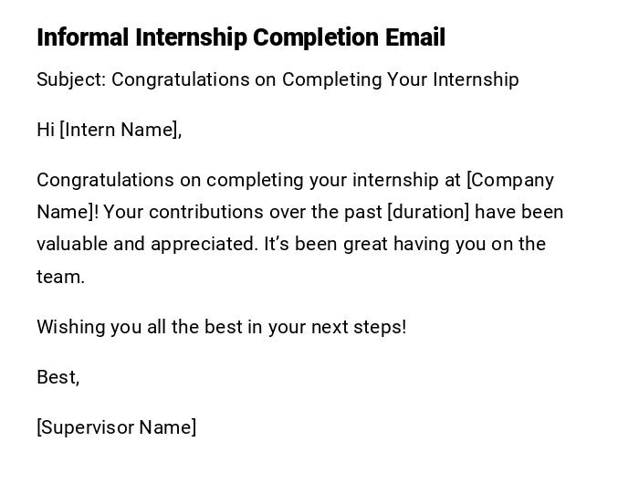 Informal Internship Completion Email